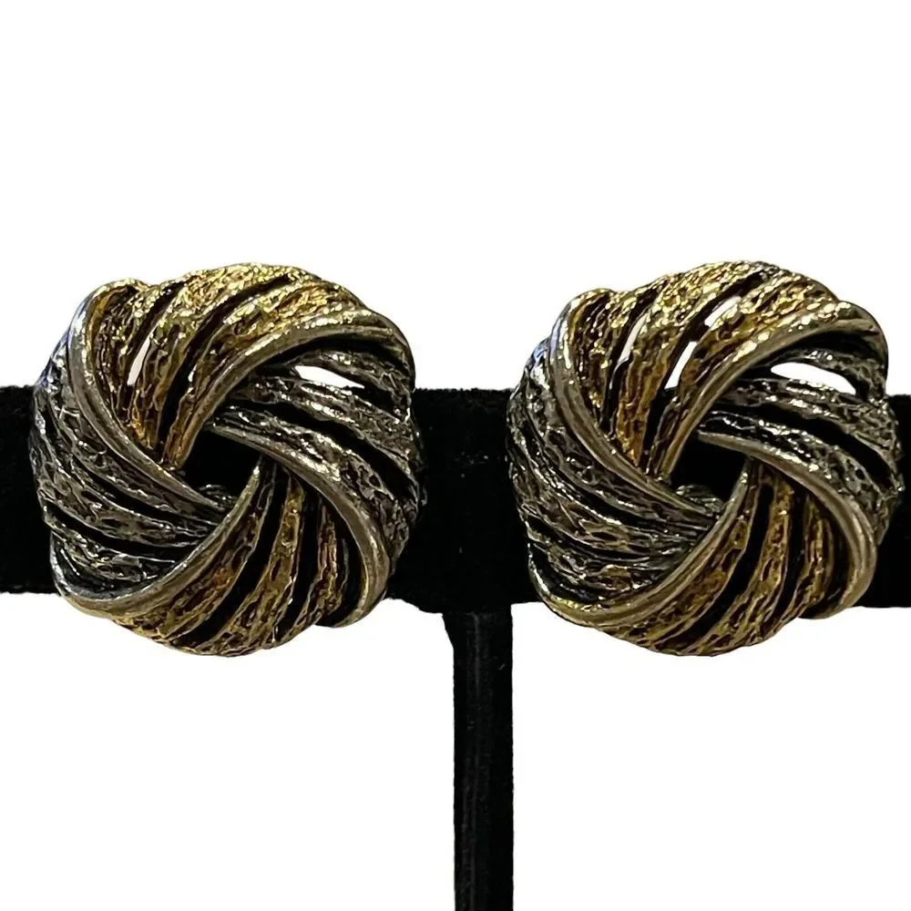 Vintage Signed ART Arthur Pepper Mixed Metal Love Knot Clip On Earrings MCM
